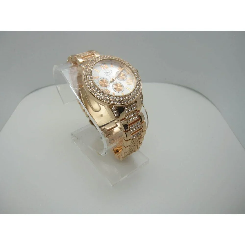 Women's Ashley Quartz Crystals‎ WR Analog Crystal 40mm Dial Watch (C661)